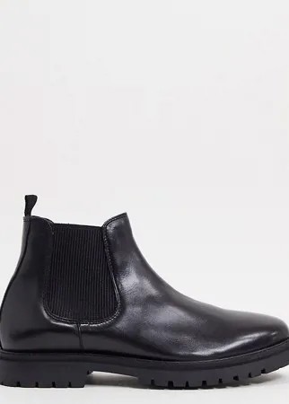 Черные массивные кожаные ботинки челси Silver Street Wide Fit-Черный цвет
