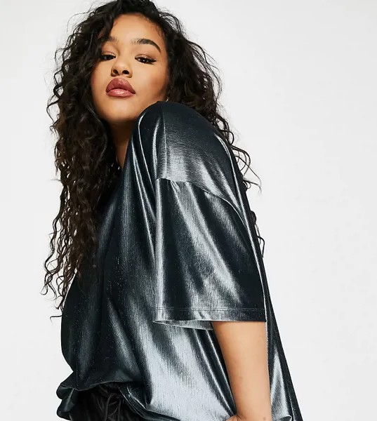 Бархатная oversize-футболка ASOS DESIGN Curve-Серый