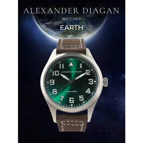 Наручные часы Alexander Diagan 1500Earth_Army Green, зеленый, серебряный