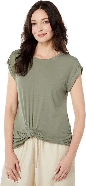 Футболка в рубчик с короткими рукавами и узлом спереди Vince Camuto, цвет Antique Green