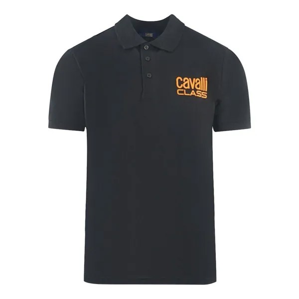 Черная рубашка поло с ярким логотипом бренда Cavalli Class, черный