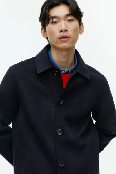 Двойное пальто из смесовой шерсти H&M, синий