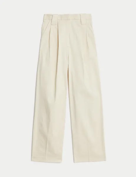 Широкие брюки со складками из лиоцелла Marks & Spencer, экрю