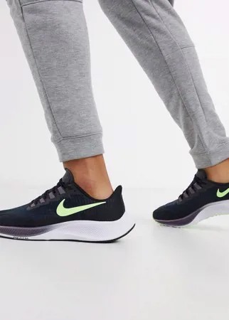Черные кроссовки с фиолетовыми вставками Nike Running Air Zoom Pegasus 37-Черный цвет