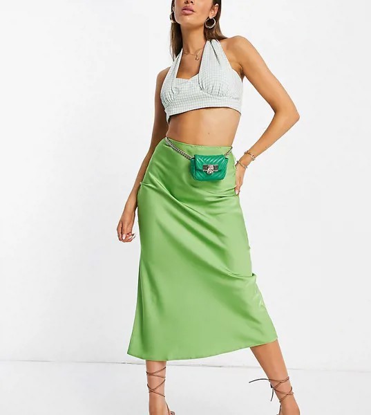 Атласная юбка-комбинация миди цвета зеленого васаби ASOS DESIGN-Зеленый цвет