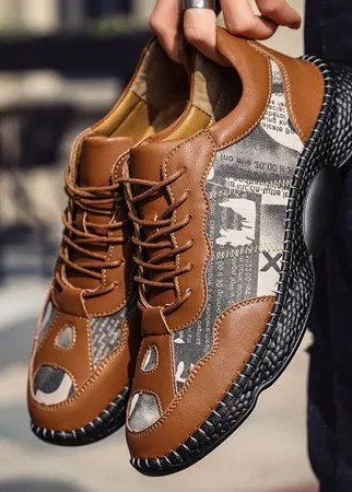 Специальная мужская ручная вышивка Шаблон Повседневная обувь на шнуровке для сращивания кожи