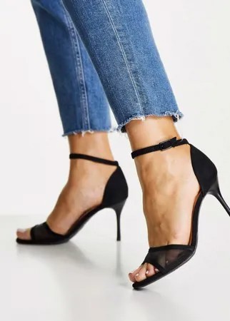 Черные туфли на шпильке с сетчатым верхом и ремешком New Look-Черный цвет
