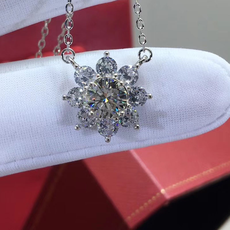 Цепочка из серебра 925 пробы с главным камнем 1.00ct D VVS, кулон из серебра ожерелье из подсолнечника пробы, популярный стиль для женщин