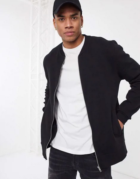 Черный трикотажный бомбер ASOS DESIGN-Черный цвет