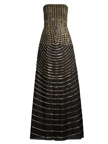 Сетчатое платье без бретелек из бисера Aidan Mattox, золото