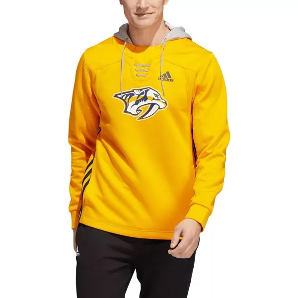 Мужской золотистый пуловер с капюшоном Nashville Predators Skate Lace AEROREADY Team adidas
