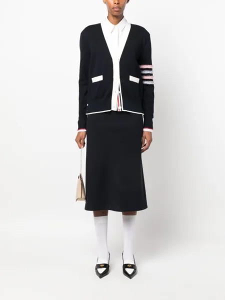 Кардиган с V-образным вырезом и полосками 4-Bar Thom Browne, синий