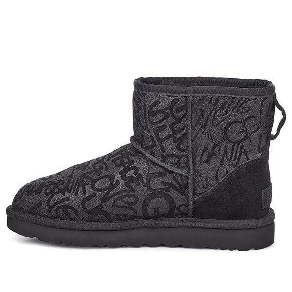Зимние ботинки классические мини сверкающие граффити Ugg, черный