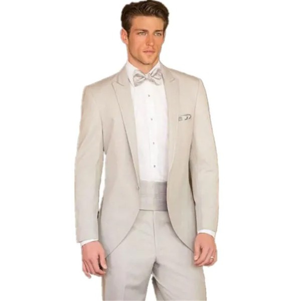 Новый мужской костюм Smolking Noivo Terno, приталенные вечерние костюмы Easculino для мужчин, бежевые смокинги, Официальный вечерний пиджак + брюки