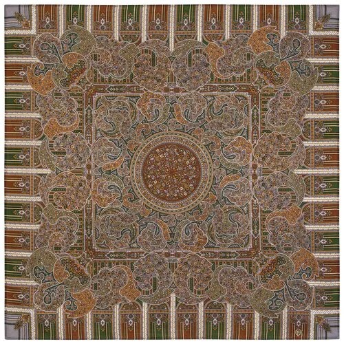 Платок Павловопосадская платочная мануфактура,89х89 см, бежевый, коричневый