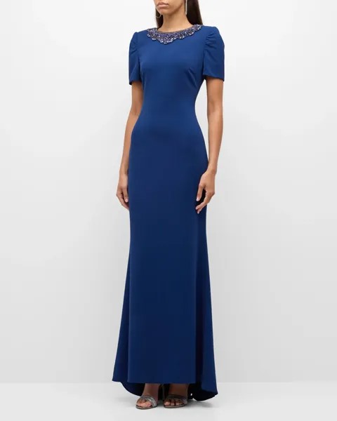Платье-колонна, украшенное бисером Badgley Mischka Collection, цвет Navy