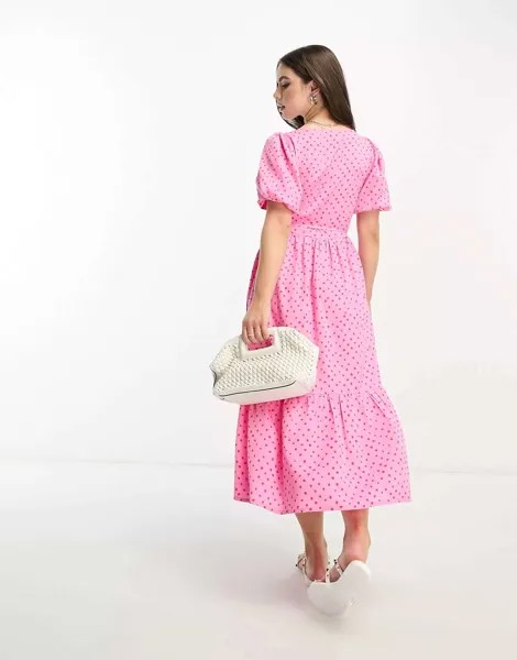 Платье миди с запахом спереди Influence розового цвета в горошек