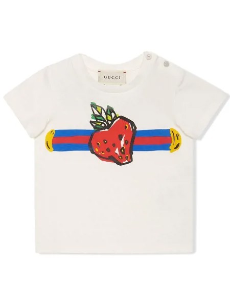 Gucci Kids футболка с принтом Web и Gucci Strawberry