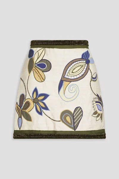 Шелковая мини-юбка Inga с декором Veronica Beard, экрю