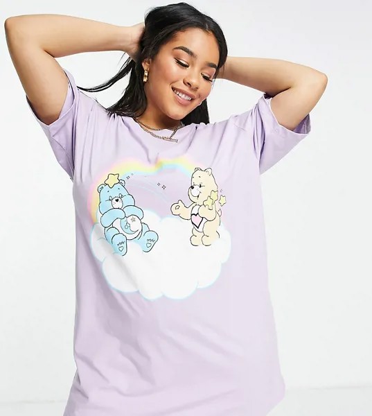 Сиреневая футболка для сна с принтом «Заботливых мишек» ASOS DESIGN Curve-Фиолетовый цвет