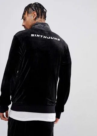 Черная велюровая спортивная куртка с логотипом сзади Sixth June-Черный