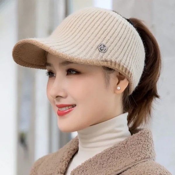 Новые женщины Повседневная зимняя шляпа Письмо EmptyTop Visor Cap Женская вязаная шляпа