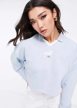 Укороченный oversized-свитшот пастельно-голубого цвета с воротником Puma Queen-Голубой
