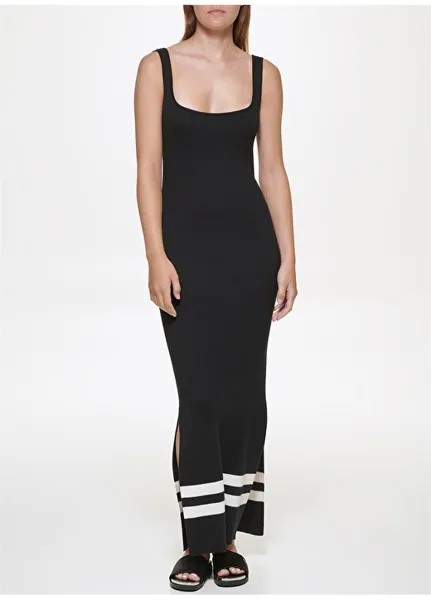 Черное женское платье макси с квадратным воротником Dkny Jeans