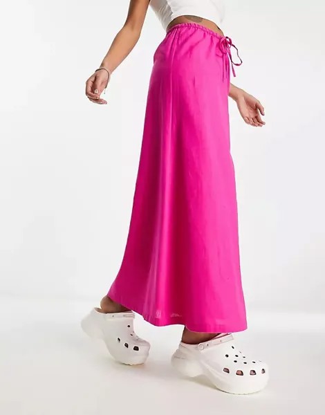 Розовая льняная пляжная юбка с низкой посадкой COLLUSION, розовый