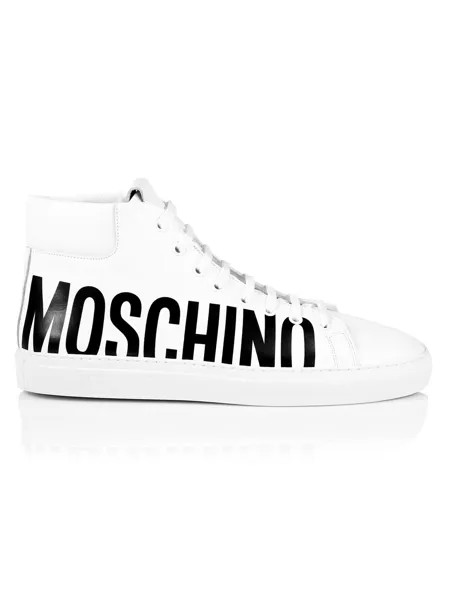 Кожаные высокие кеды с логотипом Moschino