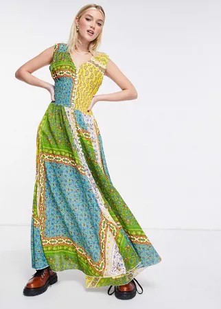 Разноцветное платье макси с комбинированным принтом Raga Mixed Feelings-Разноцветный