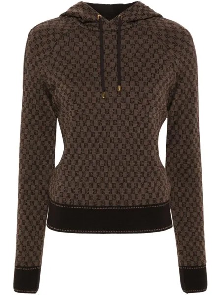 Balmain шерстяное худи с монограммой PB, коричневый