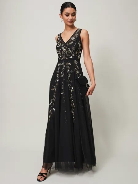 Платье макси Phase Eight Collection 8 Anabella, расшитое бисером, черный/золотой