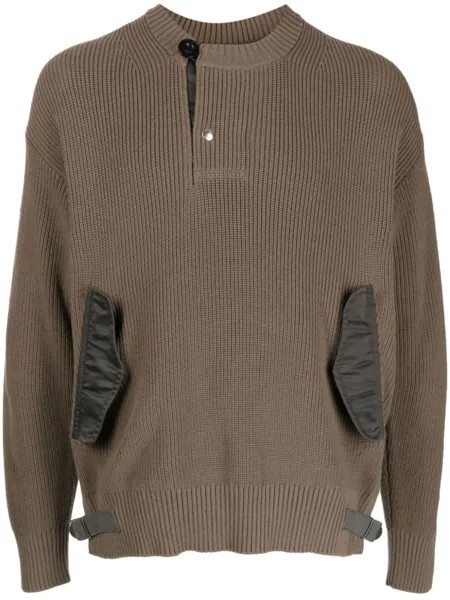 Джемпер со смещенной застежкой sacai, коричневый