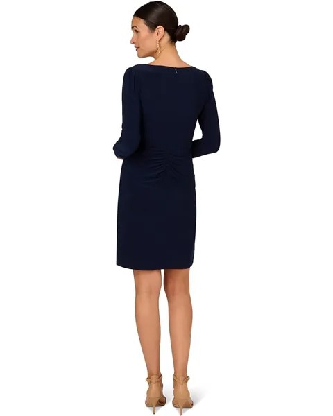 Платье Adrianna Papell Long Sleeve Strecth Jersey Side Draped Dress, цвет Midnight