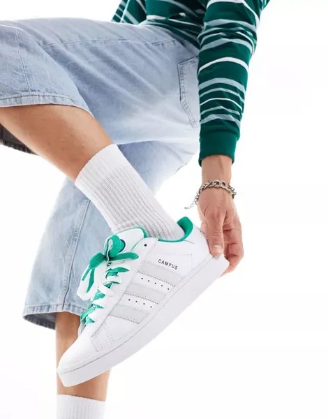 Белые кроссовки adidas Originals Campus 00 с зеленой отделкой