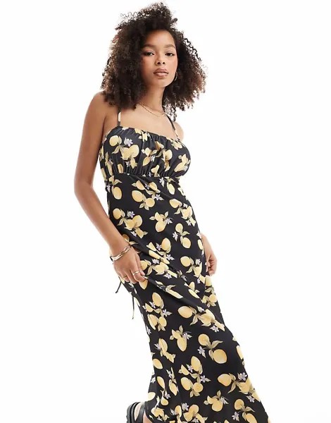 Miss Selfridge – Платье макси на бретелях с лимонным узором