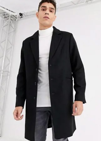 Полушерстяное черное пальто ASOS DESIGN-Черный цвет