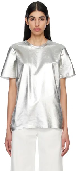 Серебристо-белая футболка с эффектом металлик MM6 Maison Margiela