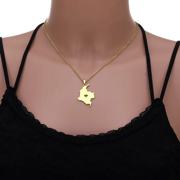 Ожерелье с подвеской в форме сердца из нержавеющей стали с картой Колумбии для мужчин и женщин