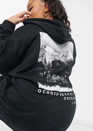 Черное платье-худи мини в стиле oversized с пейзажным принтом ASOS DESIGN Curve-Черный цвет