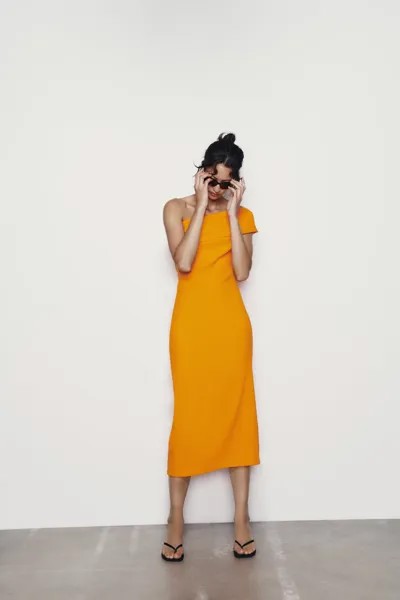 Длинное платье-бандо ZARA, оранжевый