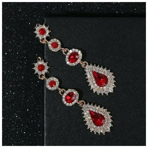 Серьги цепочки Queen Fair, фианит, стекло, красный, белый