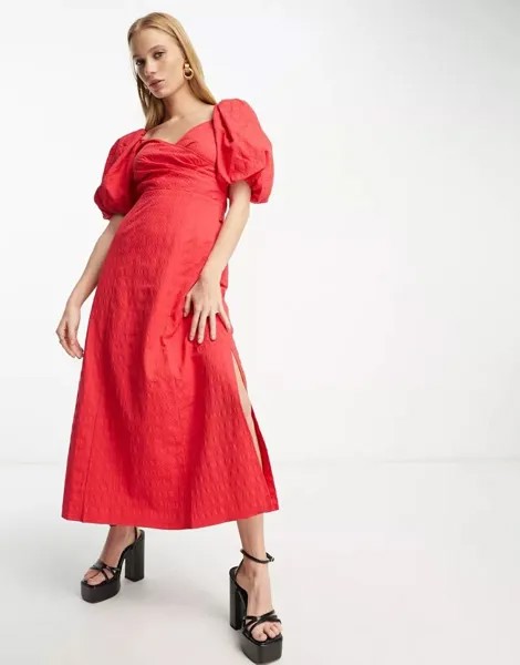 Красное платье миди с объемными рукавами & Other Stories
