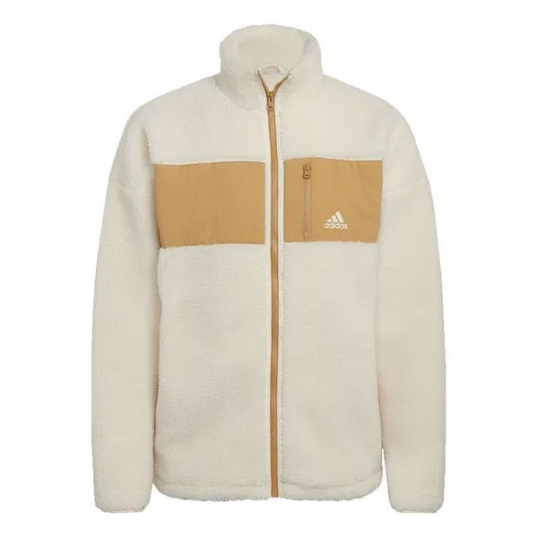 Куртка adidas Winter Jacket Colorblock Splicing Fleece Stay Warm logo Sports Stand Collar Creamy White, белый