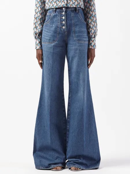 Расклешенные джинсы с высокой посадкой и вышивкой Etro, синий