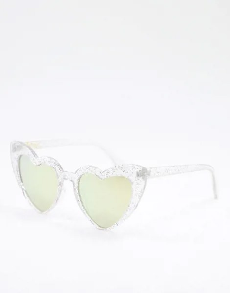 Солнцезащитные очки с блестящей оправой в виде сердечек серебристого и розового цвета Skinnydip x Barbie-Прозрачный