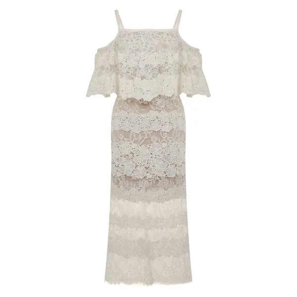 Кружевное платье-миди с открытыми плечами Elie Saab