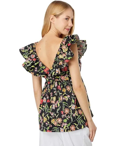 Топ Kate Spade New York Rooftop Garden Floral Ruffle Top, черный мульти