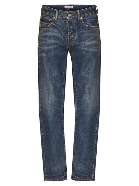 Джинсовые брюки с металлизированной V-образной деталью Valentino Garavani, цвет denim